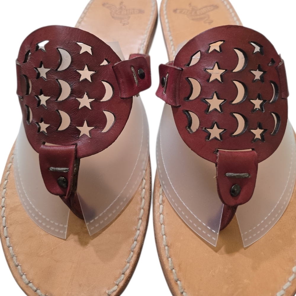 Freebird Vallarta Leather Thong Sandals 11 Red Moon Stars Cutouts Flip-flops - Picture 4 of 9
